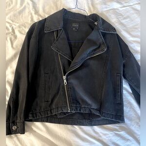 Black Asymmetrical Denim Zip-Up Jacket